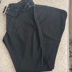 Shein black pants with belt and bell bottom leg.